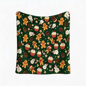 Christmas Holiday Blanket, Gingerbread Treat Cupcake Festive Bakery Pattern Flannel Blanket