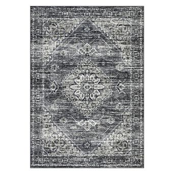 Washable Non Slip Rug Vintage Foldable Low Pile Retro Medallion Ultra Soft Carpet Home Office