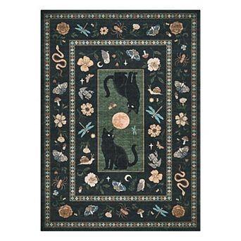 Cat Moon Machine Washable Area Rug with Rubber Backing Soft Non-Slip Low-Pile Carpet