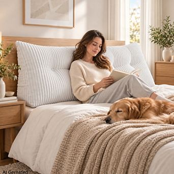 Unikome Corduroy Bed Rest Reading Pillow, Back Support Wedge Pillow for Bed