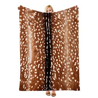 Brown White Deer Print, Printed Flannel Throw Blanket Soft Cozy Blanket for Bedroom