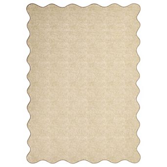 Scalloped Solid Machine Washable Area Rug Low-Pile Non-Slip Carpet for Bedroom Living Room Porch