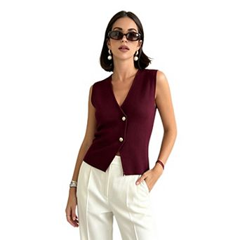 Women Button Down Knit Vest Wrap Tank Top
