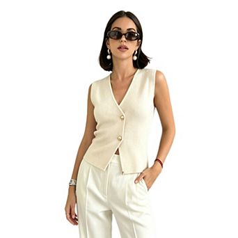 Women Button Down Knit Vest Wrap Tank Top