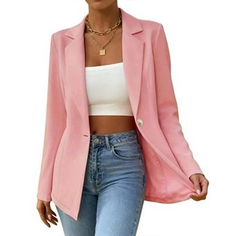 Blazer for Women Business Casual Long Sleeve Button Down Breasted Notch Lapel Open Front Suit Jacket