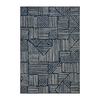 Machine Washable Abstract Linear Geometric Area Rug, Non-Slip Low Pile Durable Floor Carpet