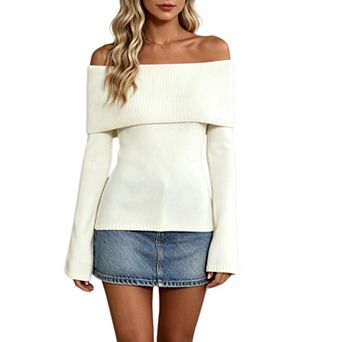 Women Long Sleeve Off The Shoulder Sweater