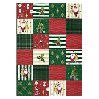 Patchwork Santa Christmas Holiday Indoor Rug Washable Non Slip Soft Carpet for Living Room Bedroom