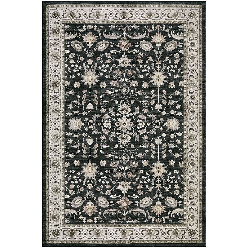 Oriental Machine Washable Area Rug with Non-Slip Rubber Backing Stain ...
