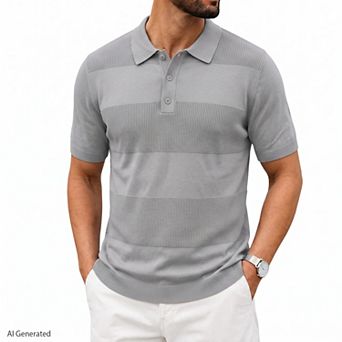 Men's Short Sleeve Striped Knit Polo Shirt