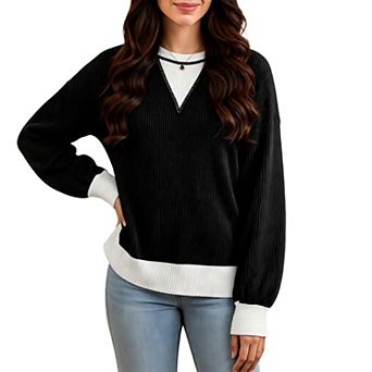 Women Striped Sweatshirt Oversized Crewneck Sweatshirt Long Sleeve Color Block Pullover Tops