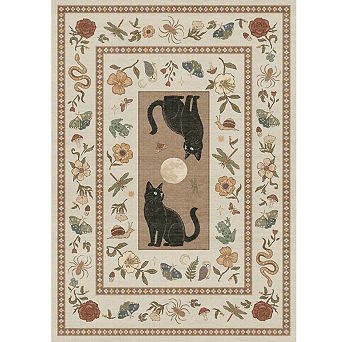 Gothic Black Cat Moon Pattern Area Rug Washable Non Slip Indoor Carpet Pet Friendly Home Decor