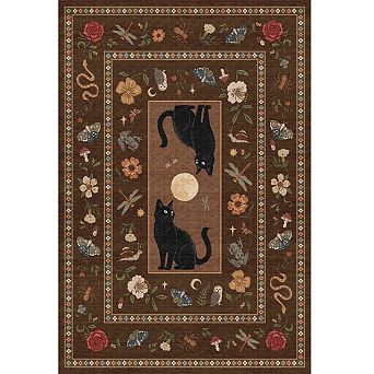 Gothic Black Cat Moon Pattern Area Rug Washable Non Slip Indoor Carpet Pet Friendly Home Decor