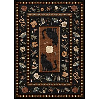 Gothic Black Cat Moon Pattern Area Rug Washable Non Slip Indoor Carpet Pet Friendly Home Decor