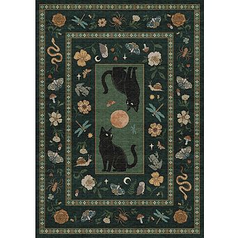 Gothic Black Cat Moon Pattern Area Rug Washable Non Slip Indoor Carpet Pet Friendly Home Decor