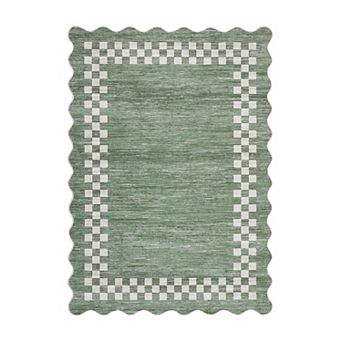Washable Area Rug Scalloped Carpet Modern Bordered Bedroom Rug Carpet