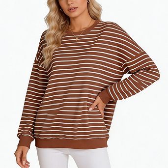 Women's Striped Crew Neck Long Sleeve Knit T Shirt Basic Business Casual Daily Top