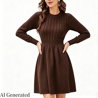 Women's Sweater Dress Fall Long Sleeve Knit Dress a Line Casual Office Business Work Midi Dress