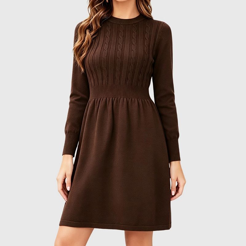 ladies sweater dress Women Crewneck Long Sleeve High Waist A-Line Knitted Cute Mini Dress White Wedding Dresses