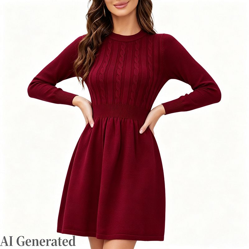 Women's Sweater Dress Fall Long Sleeve Knit Dress a Line Casual Office Business Work Midi Dress