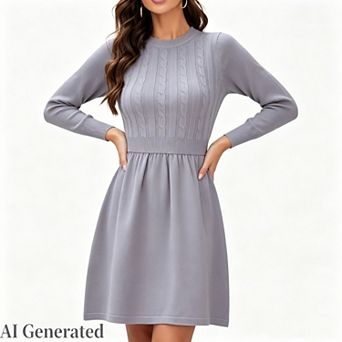 Women's Sweater Dress Fall Long Sleeve Knit Dress a Line Casual Office Business Work Midi Dress