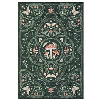 Mystic Mushroom Butterfly Washable Area Rug Wear ＆ Stain Resistant Carpet for Living Room Bedroom