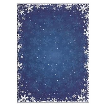Snowflake Border Frame Christmas Indoor Area Rug Washable Soft Carpet for Entryway Living Room