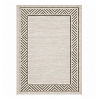Geometric Border Machine Washable Area Rug Low‑Pile Carpet for Bedroom Living Room Dining Room