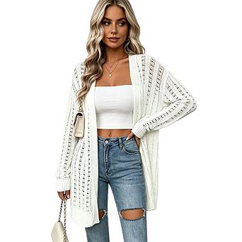 Womens Crochet Lightweight Cardigans Long Sleeve Open Front Boho Kimonos Cardigan Sweater Cover Up