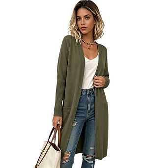 Women Long Cardigan Sweaters Winter Clothing Fall Knitted Open Front Cozy Sweater with Pockets