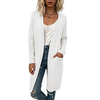 Women Long Cardigan Sweaters Winter Clothing Fall Knitted Open Front Cozy Sweater with Pockets