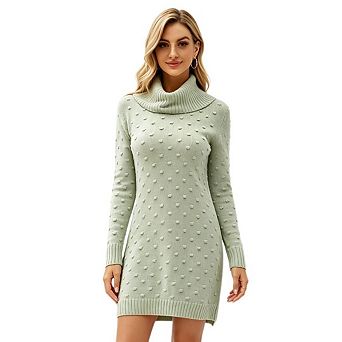 Women's Loose fitting High neck Knit Dress Long Sleeve Loose Ribbed Fit