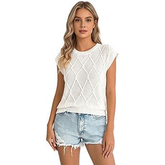 Women's Summer Short Sleeve Sweater Lightweight Cable Knit Vest Top