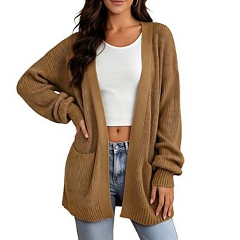 Womens Oversizeds Soft Knit Long Sleeve Sweater with Pockets Fashion Open Frront Casual Fall Outfits