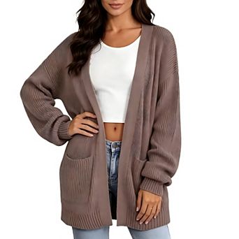 Womens Oversizeds Soft Knit Long Sleeve Sweater with Pockets Fashion Open Frront Casual Fall Outfits