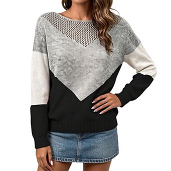 Women Color Block Long Sleeve Sweater
