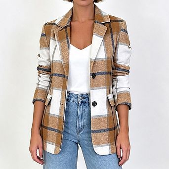 Women Blazer Jacket Notched Lapel Open Front Long Sleeve Relaxed Fit Outer Coat with Pockets