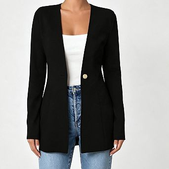 Women Waffle Knit Blazer Jacket V Neck Single Button Long Sleeve Slim Fit Open Front Outer Coat