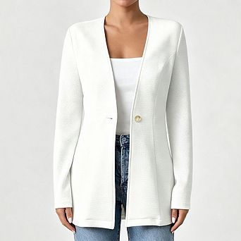 Women Waffle Knit Blazer Jacket V Neck Single Button Long Sleeve Slim Fit Open Front Outer Coat