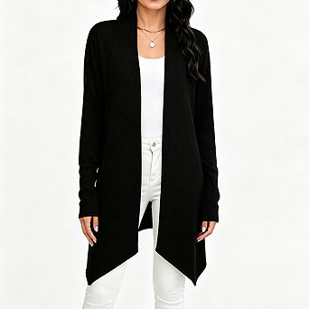 Women Open Front Cardigan Long Sleeve Irregular Asymmetric Hem Lightweight Knit Casual Sweater Coat