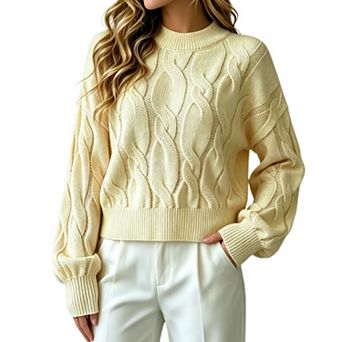Women's Mock Neck Cable Knit Sweater Elegant Dressy Casual Long Sleeve Blouse
