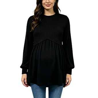 Women's Maternity Round Neck Tunic Top Lantern Sleeve Casual Dressy Peplum Ribbed Blouse