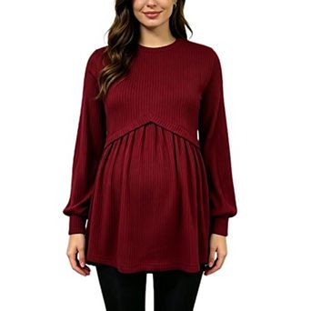 Women's Maternity Round Neck Tunic Top Lantern Sleeve Casual Dressy Peplum Ribbed Blouse