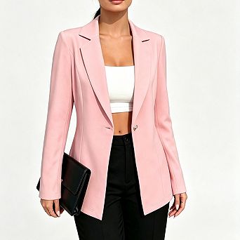 Women Single Button Blazer Jacket Notched Lapel Long Sleeve Slim Fit Casual Office Suit Outerwear