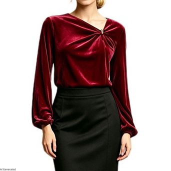 Women's Twist Knot Asymmetric Neck Blouse Elegant Dressy Long Sleeve Top For Party Holiday