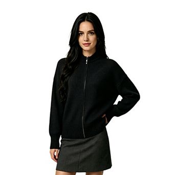 Women Knit Zip Up Cardigan Solid Long Sleeve Sweater