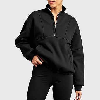 Women's Oversized Fleece Sweatshirt Mock Neck Half Zip Pullover Tops Fall Winter Outfits