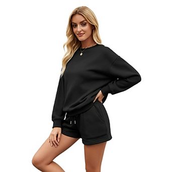 Women 2 pc Outfits Sweat Shorts Sets Oversized Casual Lounge Matching Set Sweatsuit Tracksuit