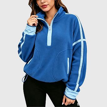 Womens Fleece Pullover Sherpa Sweatshirt Half Zip Pullover Jacket Long Sleeve Oversized Workout Tops