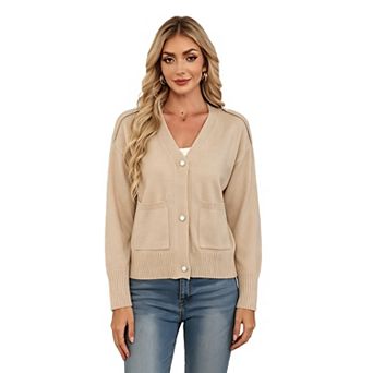 Women's Button Down Cardigan Sweaters Long Sleeve Classic V Neck Knit Soft Cardigan with Pocket